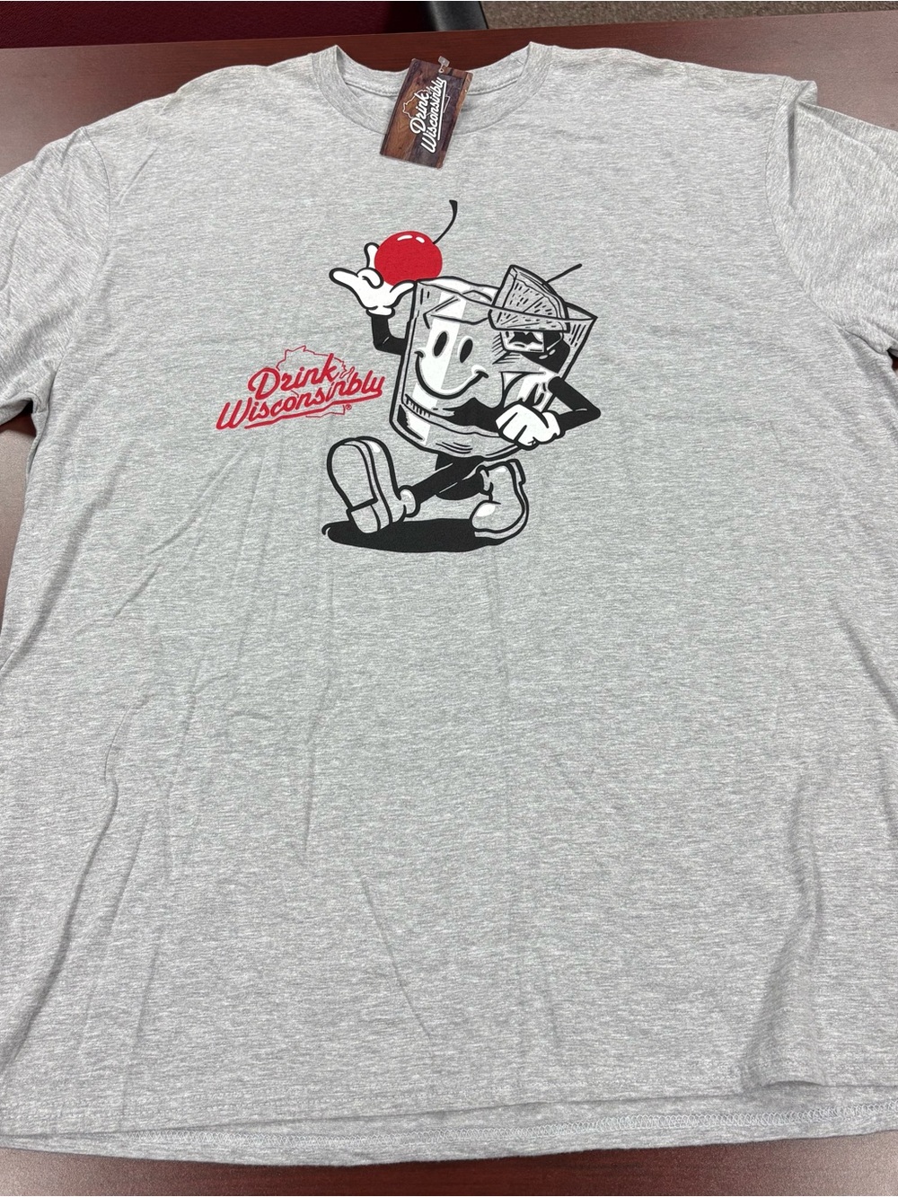 Drink Wisconsinbly Graphic Tee - Gray with Red Accent